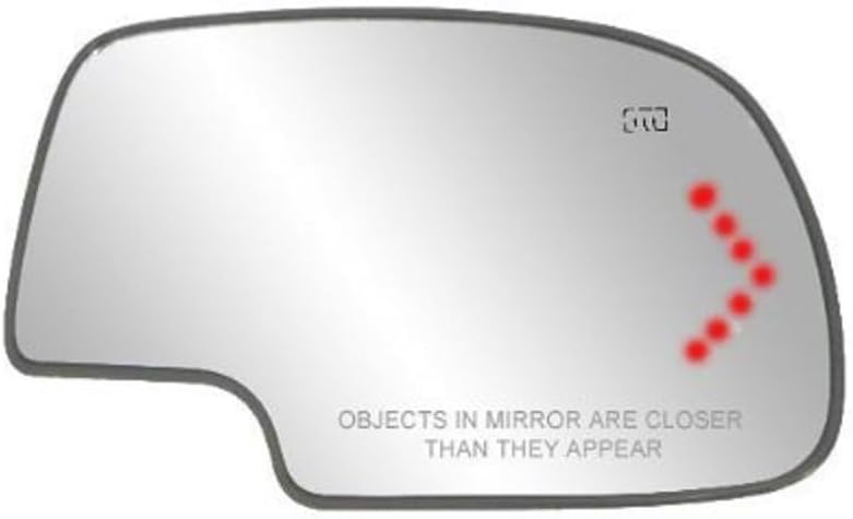 Driver Side Heated Mirror Glass w/backing plate, Cadillac Escalade, Chevrolet Avalanche, Silverado, Tahoe, GMC Sierra, Suburban, Yukon, Silverado, Sierra Classic, Arrow signal, 4 3/8" mount