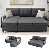 YI DANICA Sleeper Sofa Couch, Oversized Pull Out Couch Bed with Storage Chaise, Sectional Sleeper Sofa Bed for Living Room (Grey, Single Chaise)