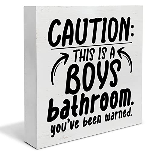 Country Caution Boys Bathroom Wood Box Sign Decor Desk Sign Humor Bathroom Wooden Box Block Sign Rustic Home Toilet Shelf Wall Decoration