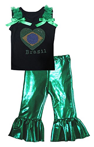 T-shirt vert Brésil fille avec motif cœur pour les vacances