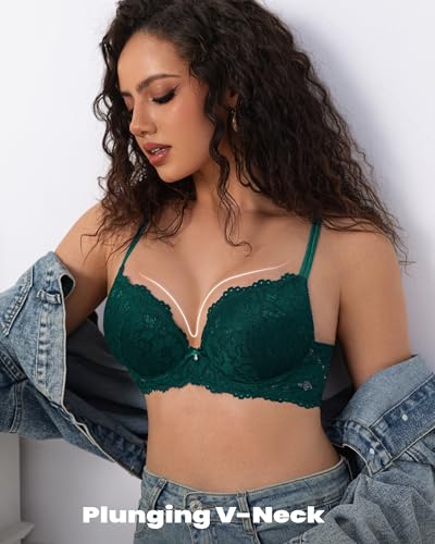 Image of Push Up Bras for Women Add 2 Cups Sexy Lace Cleavage Extra Padded Plunge Bra Underwire
