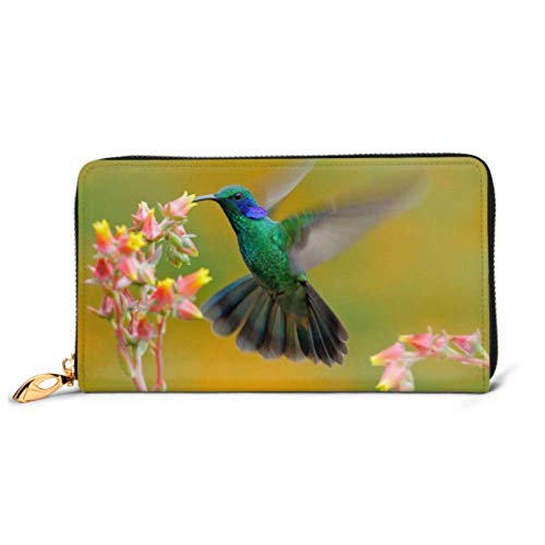 Preisvergleich Produktbild JHGFG Mode Handtasche Reißverschluss Brieftasche Kolibri Grün Violetear Colibri Thalassinus Vogel Telefon Clutch Geldbörse Abendkupplung Blocking Leder Brieftasche Multi