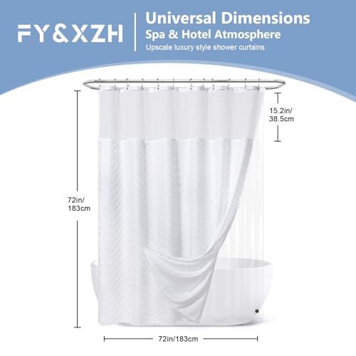 Shower Curtain with PEVA Liner Set, Translucent Top Window, SPA Style Cloth Shower Curtains for Bathroom, 72"x 72", 12 Rust-Resistant Hooks(Green) by FY&XZH - Image 3