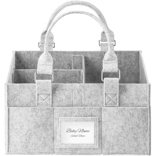 Diaper Caddy Organizer, Newborn Essetials Must Haves, Baby Registry Search and Other Baby Stuff, Collapsible Baby Basket with Handle and a Photo Frame, Grey, 11.8 x 6.3 x 9.0 inch