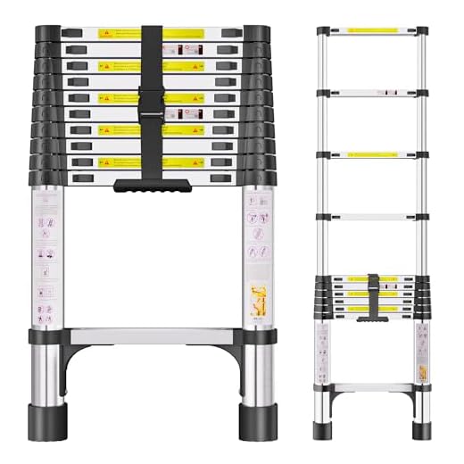 Telescopic Ladder, 3.2M Stainless Steel Thickened High-Strength Loft Ladder, Portable Ladders Extendable with Non-Slip Feet Adjustable Height for Roof Attic Caravans