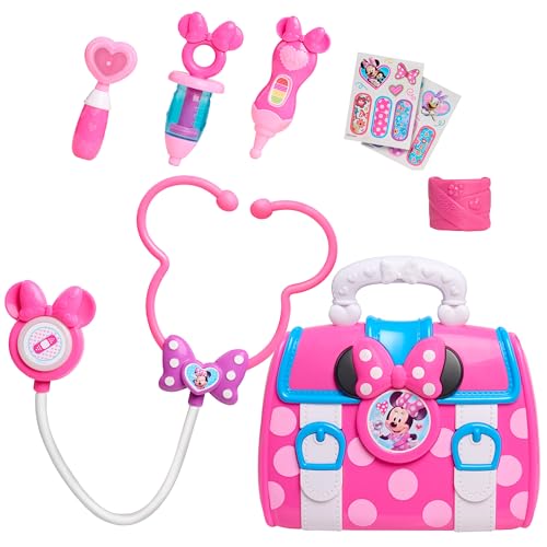 Bolsa de médico com acessórios Minnie Mouse Bow-Care da Disney Junior, 9 peças, conjunto de simulação e imaginativo; brinquedos para crianças a partir dos 3 anos de Just Play