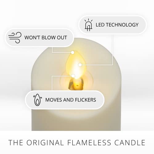 Image of Luminara Outdoor Slim Pillar Flameless LED Candle, Ivory 2 inch x 4.5 inch, Moving Flame Weather Resistant Timer Ready Battery Operated Safe Melted Edge (Pack of 3)