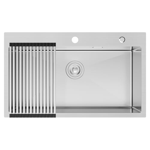 CECIPA Lavello Cucina 1 Vasca 75x45 cm, Lavandino Cucina con Tenda a Rullo Scarico, Lavello in Acciaio Inox 304 per Mobile di lunghezza 80cm con Sifone e Scarico