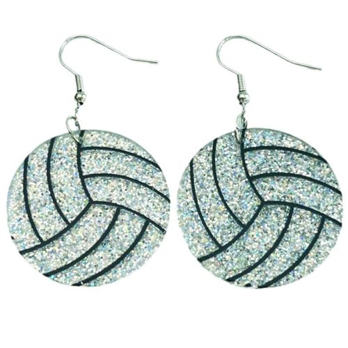 Pingyongchang Sport Ball Glitter Acrylic Earrings Cute Baseball Football Softball Rugby Volleyball Soccer Dangle Drop Earrings for Women Games Day Jewelry Sport Lover Gift