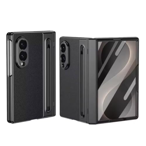 Image of Ultra Hybrid Luxury Leather Compatible with Samsung Galaxy Z Fold 8 (2026)| Built-in S Pen Holder| 360 Hinge Protection | Slim Shockproof Back Cover with Tempered Glass - Black