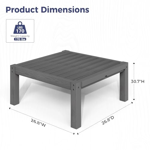 Image of Modular Outdoor Patio Furniture Coffee Table, HIPS All-Weather Outdoor Sectional Sofa Table, Side Interlock for Expansion, Patio Side Table for Backyard, Balcony, Deck (Grey)