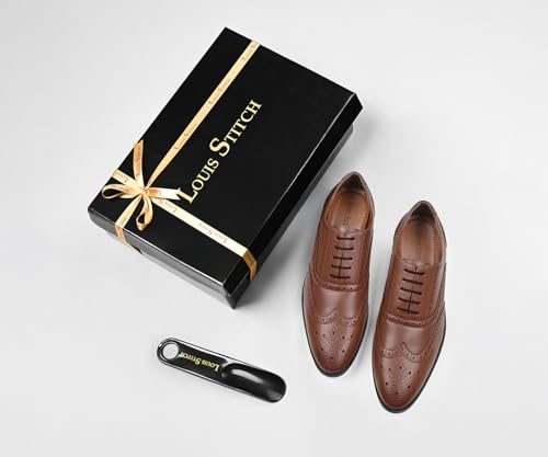 Image of LOUIS STITCH Men's Formal Lace-up Brogue Shoes | Solid Design | Ideal for Formal, Business Casual, and Parties (LSRGBGTN)