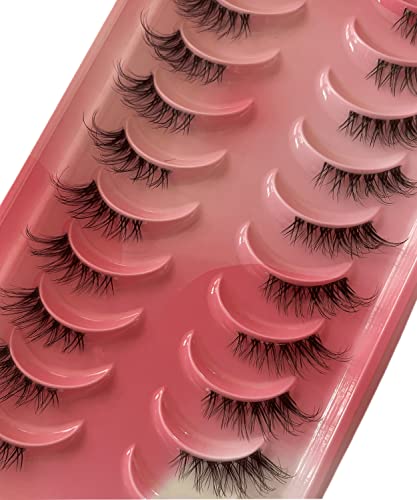 5. Bild von HICOCU Halbe Falsche Wimpern 10 Paare Falsche Wimpern Russian Strip Lashes D/DD Curl Flauschige Nerzwimpern Natural Eye Lashes Pack Wiederverwendbare gefälschte Wimpernverlängerung (DB25)