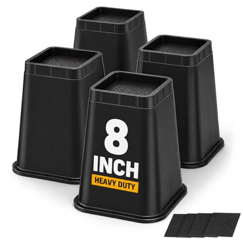 XRIONELL 8 Inch Heavy Duty Bed Risers 4 Pack, Furniture Risers for Bed Desk Table Sofa Couch Chair...