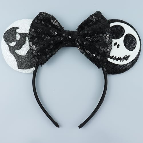 LIHELEI Halloween Mouse Ears Headband Black Skull Ear Headbands for Halloween Birthday Party Costume Headwear Hair Accessorie -Black Skull