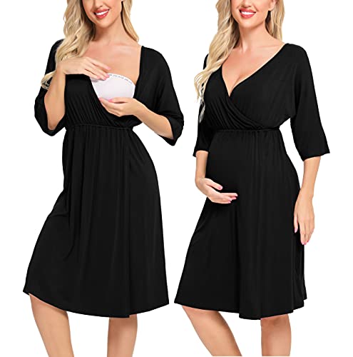 Image of SWOMOG Delivery/Labor/Nursing Nightgown Women's Maternity Hospital Gown Sleepwear for Breastfeeding