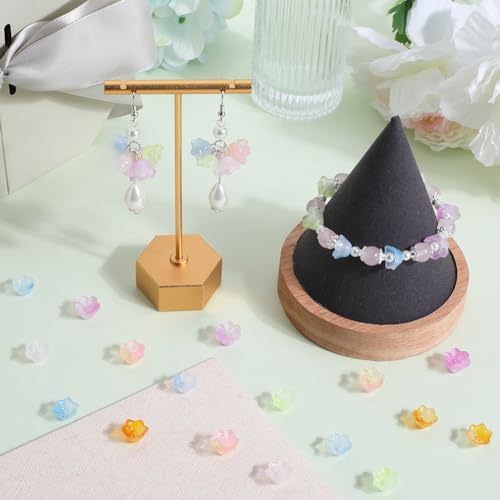SUNNYCLUE 1 Box 120Pcs 6 Colors Flower Beads Glass Bell Flower Bead Caps Colorful Tulip Lily Mini Spring Floral Loose Spacer Bead for Jewellery Making Beads Supplies DIY Necklace Bracelet Earrings - Image 4