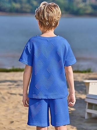 Haloumoning Ensemble de vêtements d'été pour garçon - Couleur unie - T-shirt à manches courtes avec short élastique - Ensemble de vêtements décontractés avec structure