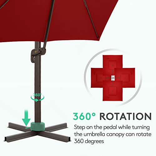 Jearey 10Ft Square Cantilever Patio Umbrella Double Top Roating Outdoor Offset Umbrella Heavy Duty Sun Umbrella For Patio Lawn Garden Backyard And Pool, Red #TOP5