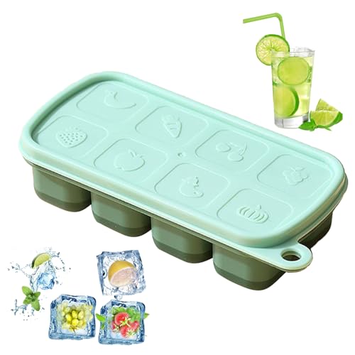 Ice Trays For Freezer - 8 Cavity Large Flexible Portable Molds | 15x7x4cm Square Cubes Mold, Effortless Reusable Freezer STrays 