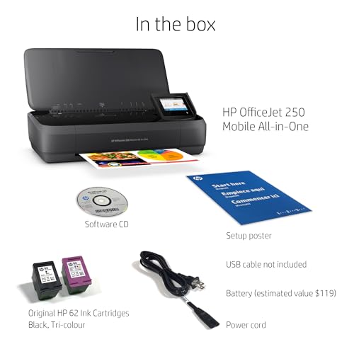 HP OfficeJet 250 Wireless Mobile Printer, Scanner, Copier - Black, Battery included (CZ992A)