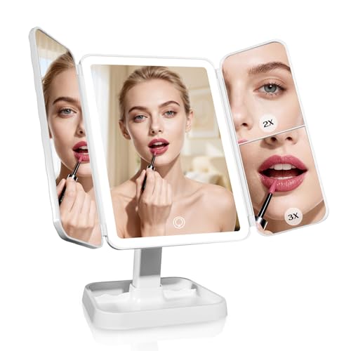 Espejo para maquillaje rectangular con luz y aumento