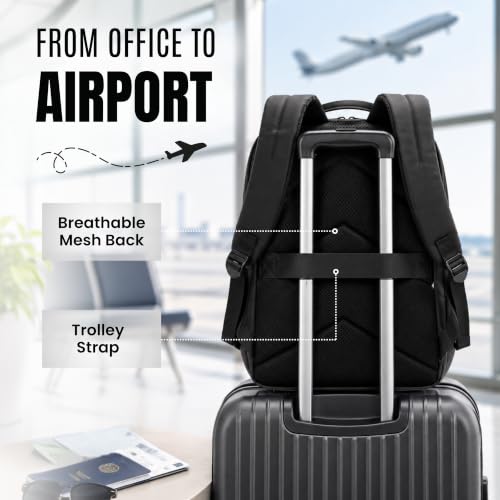 Image of LE KUEST Laptop Backpack | Unisex | Fits Laptop upto 16 Inch | Premium Water-Resistant Polyester | Built-in Trolley Strap | For office & Travel