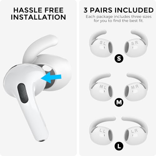 Image of AhaStyle Ear Hooks for AirPods 4th Generation (2024) Ear Covers Accessories | 3 Pairs S /M /L Added Storage Pouch, Anti Slip,Secure Fit, Comfortable Silicone Ear Tips Compatiable with Apple AirPods 4th Gen