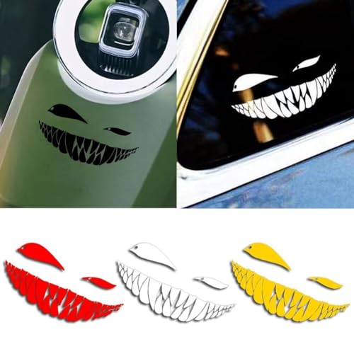 Image of Reflective Sticker for Car Vinyl Racing Oblique Eyes Bad Smile Decal for Golf Cart Off-Road Vehicles Motorcycles Bike Skateboard DIY Decoration, 1Set 6.3in, Black