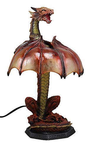 Ebros Altar Drake Red Ember Dragon Building Fire With Its Wings Side Table Lamp Statue 16.5" Tall Fantasy Warlords Dragons And Dungeons Desktop Light Decor Home Accent Decorative Centerpiece #TOP1