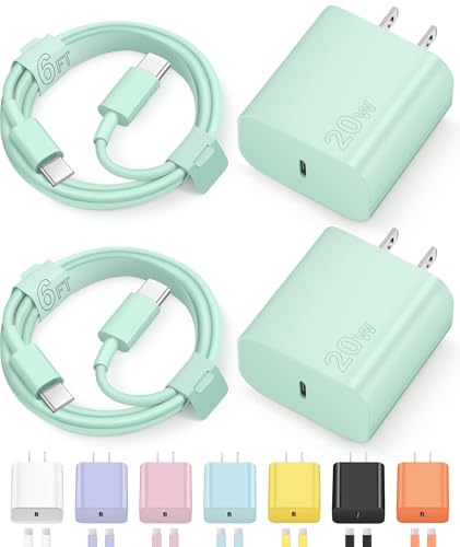 iPhone 17 16 15 Charger Fast Charging Type C Chargers USB C Charger Block iPhone Air Chargers with 2 Pack 6FT Cable for iPhone 17/17 Plus/17 Pro Max/16/16 Plus/16 Pro Max/15 Pro Max/iPad Pro(Green)