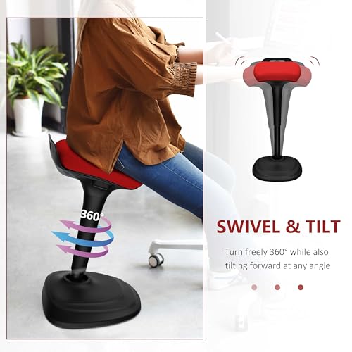 Image of Wobble Stool Swivel Barstool, Adjustable 25-35 inch Airlift Counter Height Chair for Kitchen Dining Room (Red)