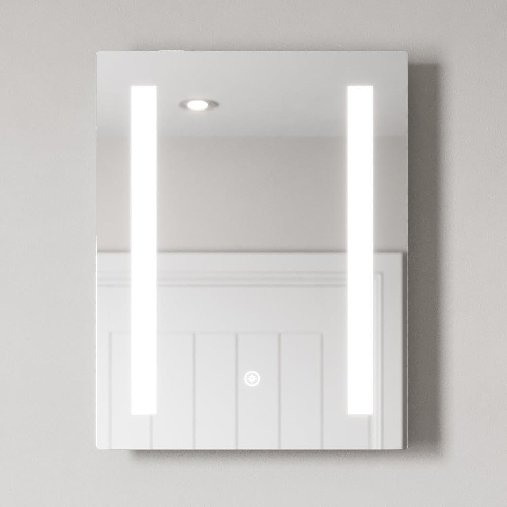 BAYSTONE® 390 x 500mm Bathroom Mirror LED Lights Wall Mounted Illuminated Mirrors for Bathrooms, Mains Powered, Rectangular, Touch Sensor
