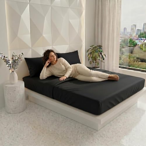 Image of Filymore Double Bedsheet for Double Bed | Black Solid Bedsheet | 240 TC Soft Microfiber Bed Sheet with 2 Pillow Covers | Breathable, Wrinkle Resistant & Fade Resistant Bedding Set | 90 x 95 Inches