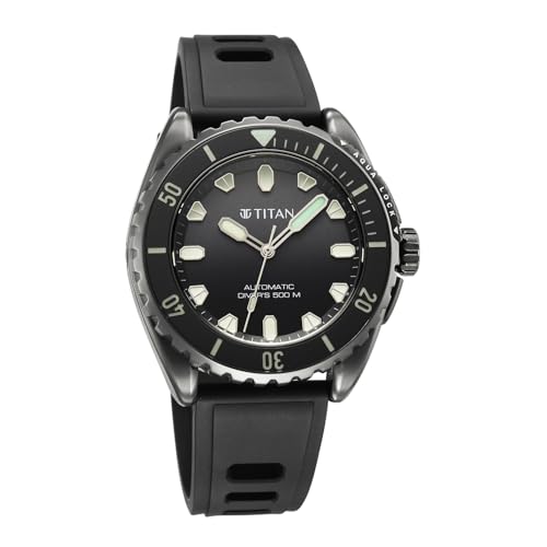 Image of Titan Zero Hour Diver's Certified 500m Automatic Analog with Black Dial & Black Titanium Strap Watch for Men - 10071QM01