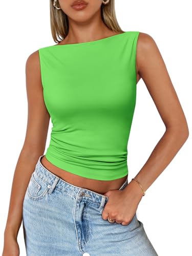 Trendy Queen Women Going Out Summer Tank Tops Spring Casual Basic Cute 2026 Sleeveless Shirt Vacation Fashion Outfit Clothes GrassGreen XL