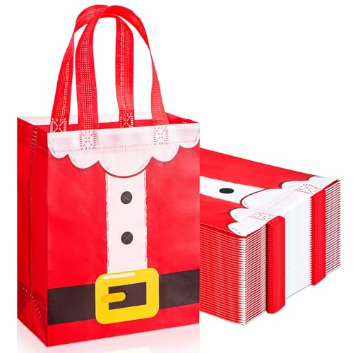 Threlaco 60 Pcs Christmas Gift Bags Bulk Medium Size with Handles, Reusable Non Woven Tote Bags, Santa Claus Costume, for Holiday Gifts Wrapping Xmas Party Favors, 10 x 8 x 4 Inch by Threlaco - Used condition - US$18.36