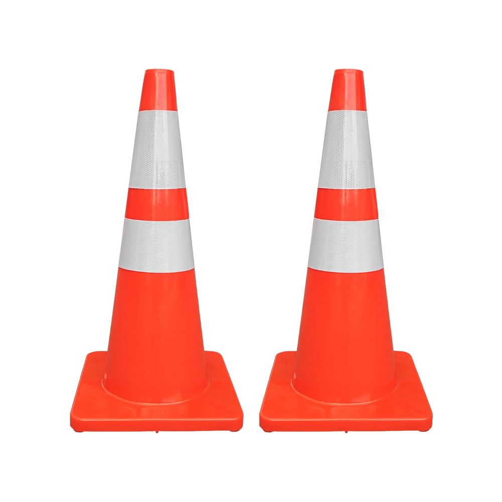 70CM PVC Traffic Safety Cone | Flexible Reflective Road Cone Orange | High Visibility Traffic Cone for Parking, Roadworks, Construction Sites, Driveways, Warehouses & Events - Set of 2