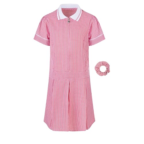 Robe plissée vichy uniforme scolaire fille de 3 à 18 ans avec élastique cheveux