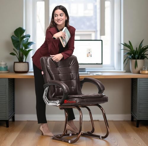 Image of GOYALSON Deluxe Cushioned Office Home Study Chair with Chrome Durable Frame and Cushioned seat Back (4, Coffee, Copper Coated Double Pipe Frame)