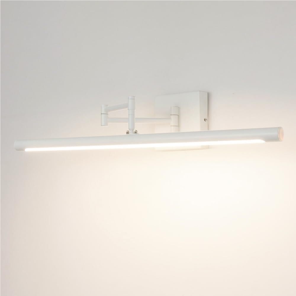 Lampada da Specchio Bagno Vintage Applique da parete moderna regolabile con luce di cortesia a LED tricolore con illuminazione a parete for bagno con braccio oscillante(White,62cm)