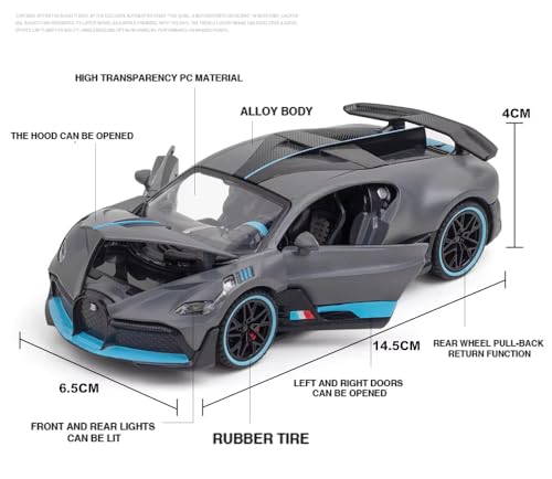 Image of Diecast Bugatti Divo Toy Car - 1:32 Scale Alloy Supercar with Lights & Sound, Pull-Back Action Die-Cast Vehicle for Kids, Boys, Car Lovers & Collectors (Multicolor)