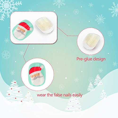 Kids Christmas False Nails Pre Glue Press on Artificial Nail Tip Girl Fake Fingernail Kit Full Cover Short for Children Nail Art Decoration - Thumbnail 7