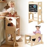 KYWAI Torre de Aprendizaje Plegable Montessori Premium, Torre Aprendizaje Plegable 3 en 1: Convertible en Escritorio con Pizarra – Marca Comprometida con la Reforestación, Desde 1 Año