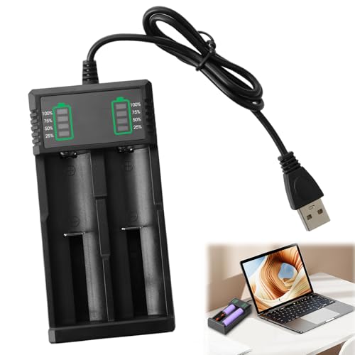 Cargador de Pilas Universal Inteligente para 18650 21700 26650, Cargador Baterias Recargables Rápido con Puerto USB Protección de Seguridad para Linternas y Dispositivos Electrónicos (Sin Batería)