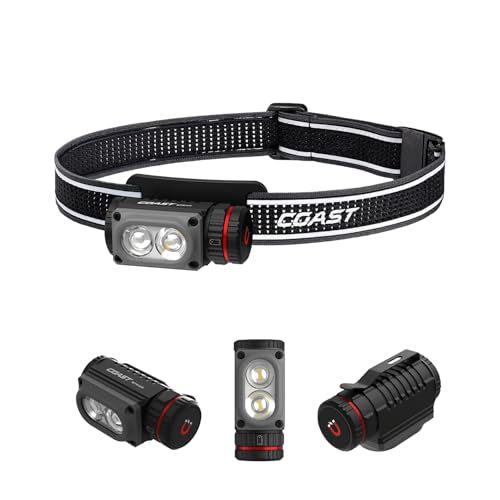 Coast WPH10R 1000 Lumen Rechargeable LED Headlamp with Magnetic Tailcap and Red Light Mode Lightweight IP67 Waterproof