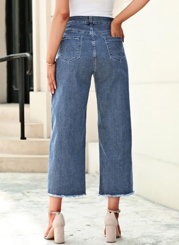 Image of Sidefeel Women's Jeans High Waisted Wide Leg Loose Fit Straight Leg Zimbaplatinum Cropped Denim Pants
