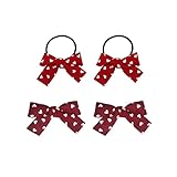Cute Hair Elastics Ties for Women Girls Kids Grosgrain Ribbon Hair Bow Clips Red Ponytail Holders Ha