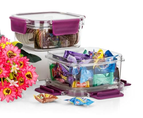 Image of PEARLPET Melody Jars - Airtight, BPA-Free, Stackable Food Storage Containers | Set of 3 Unbreakable PET Jars, Purple (400ml, 600ml, 1000ml)