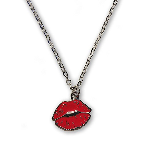 I EM JI Emoji Silver Chain Pendant Necklace – Red Lips